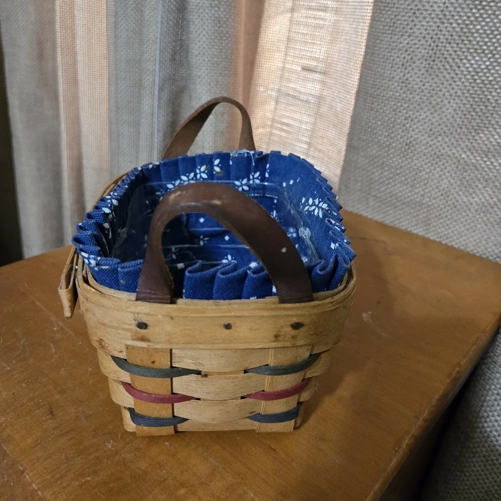 Longaberger Woven Tea Basket with Blue Liner & Plastic Protecter 1993 Signed